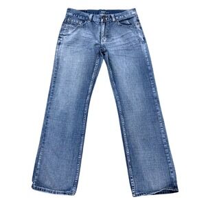 Flypaper Straight Leg Jeans Mens 32x32 Blue Denim Distressed Embroidered Pockets